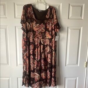 Paisley Print Brown Dress